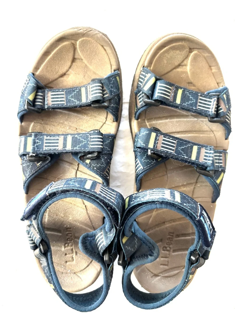 L.L. Bean Navy Tan Katahdin Strappy Sandals SZ 1 Kids Worn 3X